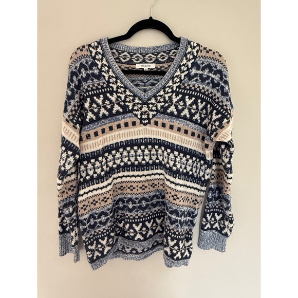 Madewell | Forrest Fair Isle V-Neck Sweater in Heather Sky - Picture 2 of 6